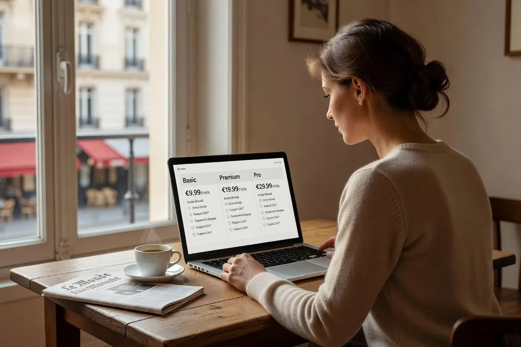 Femme consultant les formules d’abonnement sur son ordinateur