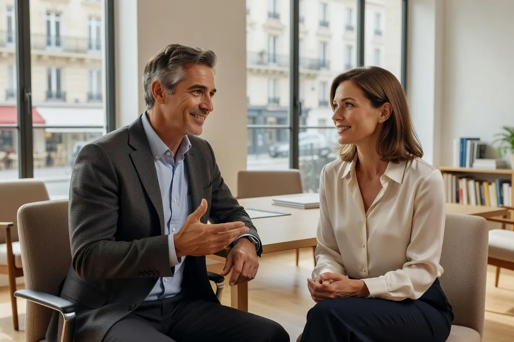 Coach relationnel échangeant avec une cliente