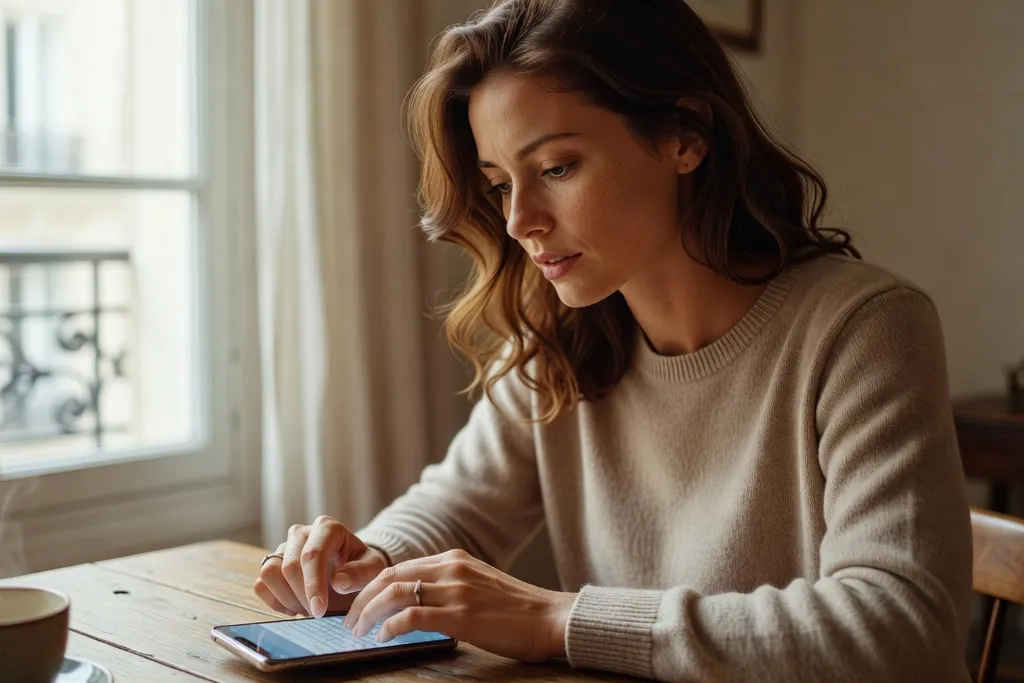 Femme rédigeant un premier message attentionné