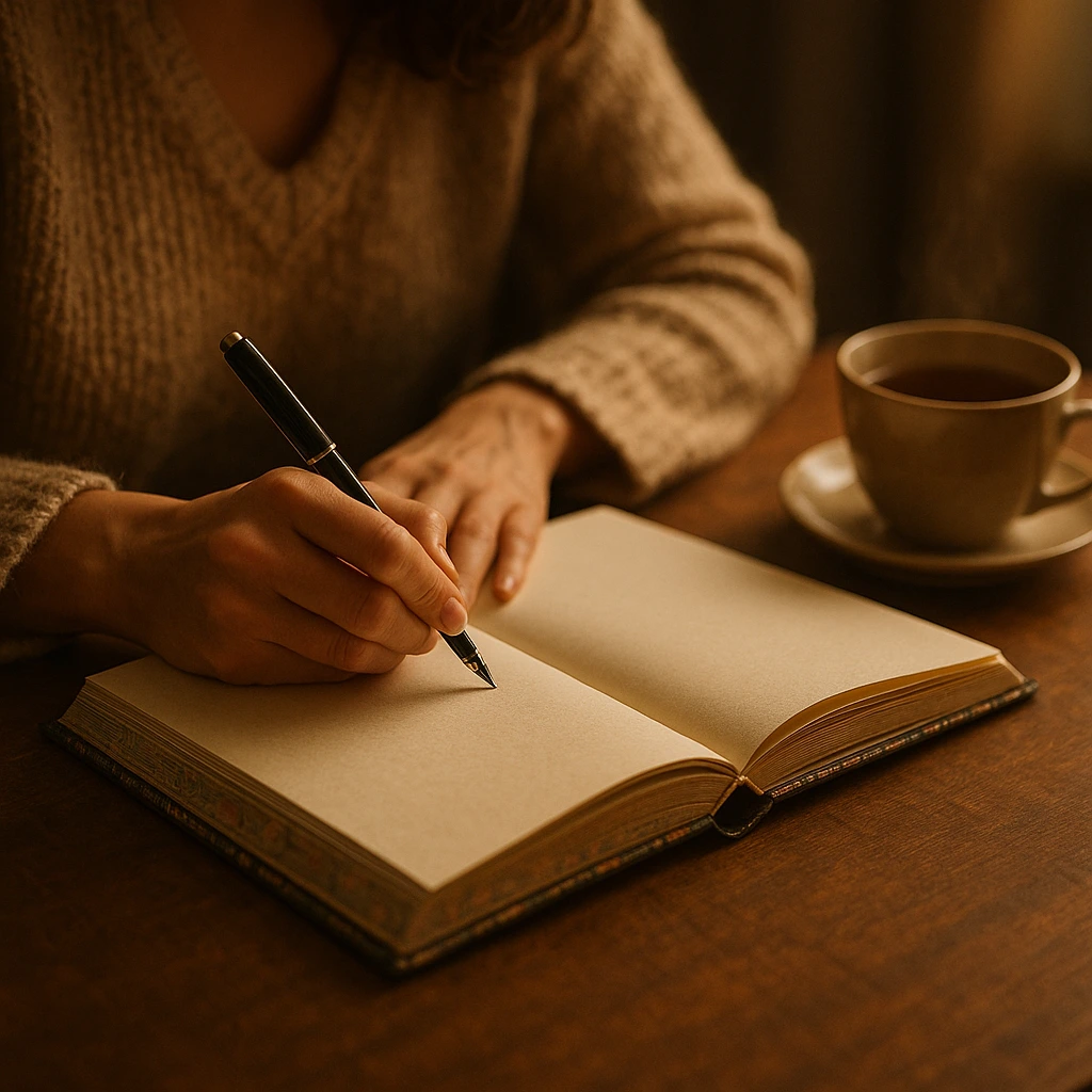 Femme écrivant dans son journal intime pour stabiliser ses émotions en rencontre
