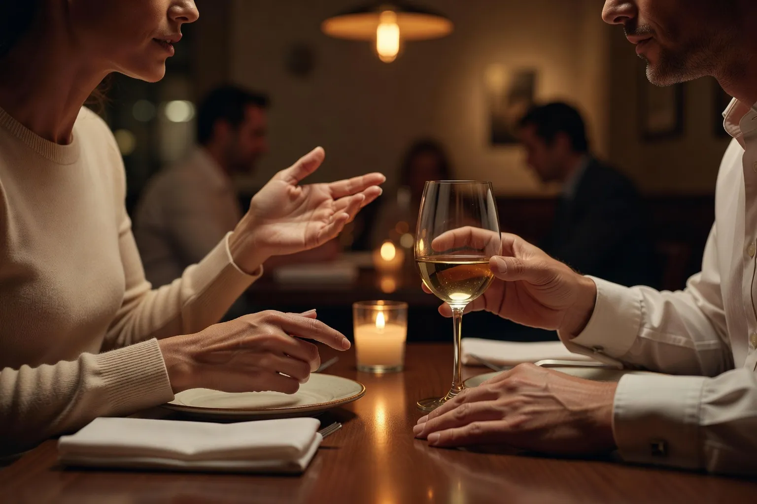 Femme et homme souriant en pleine conversation détendue, signaux d’intérêt mutuel