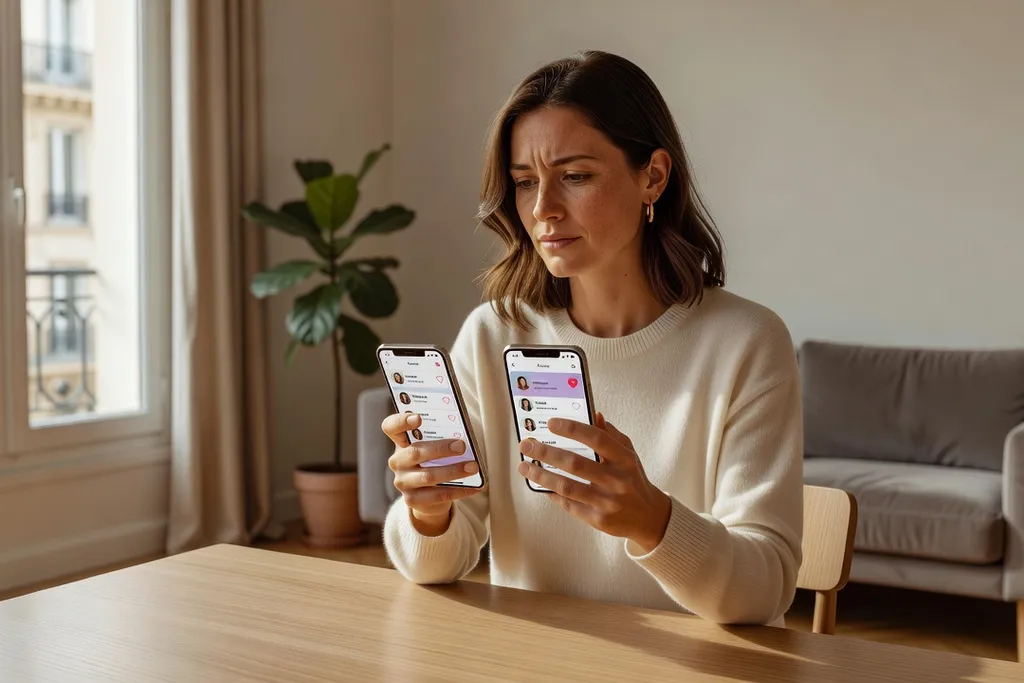 Femme choisissant l’application adaptée à sa recherche