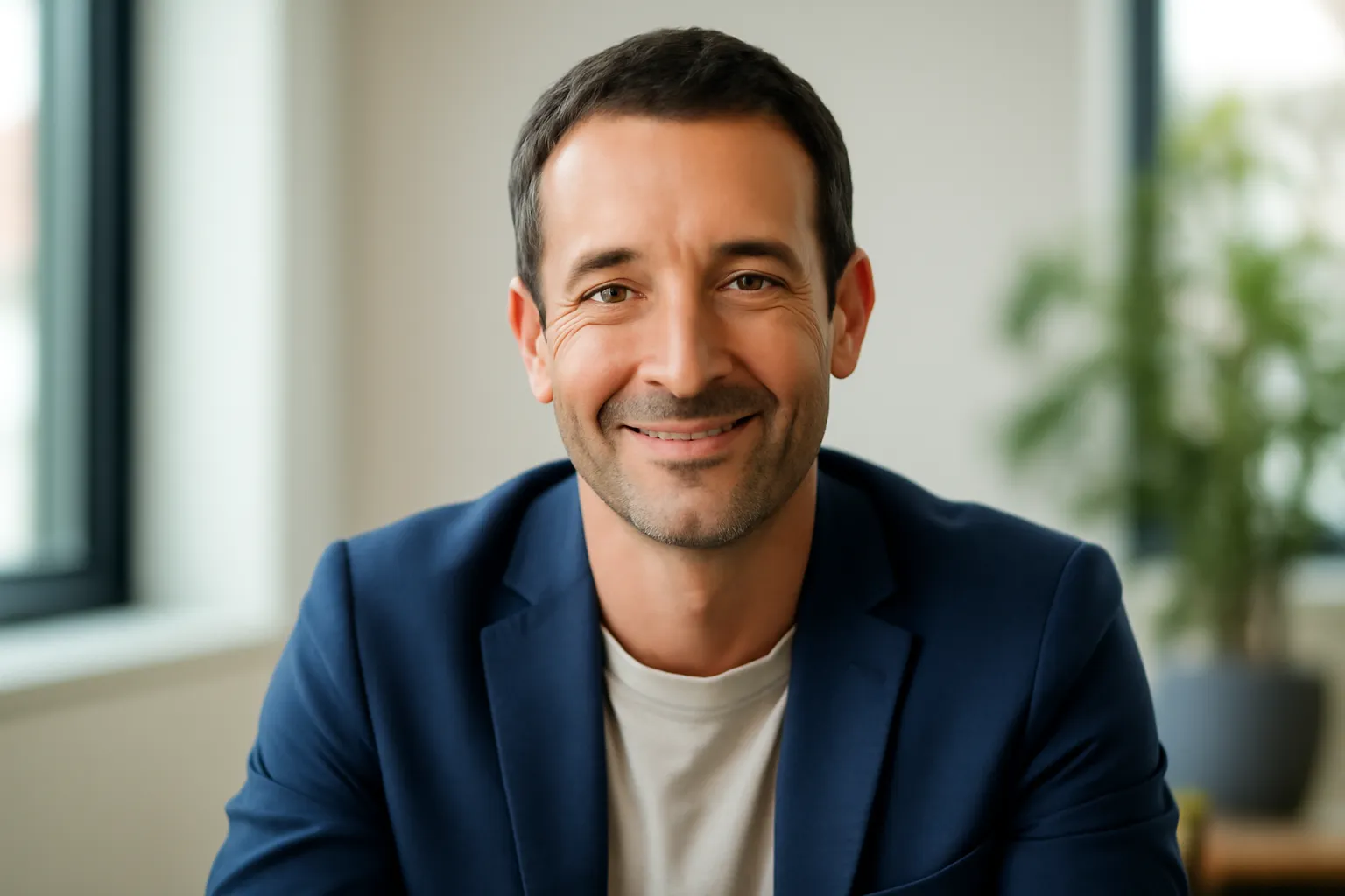 Vincent Maurel, coach en relations amoureuses, souriant dans son bureau