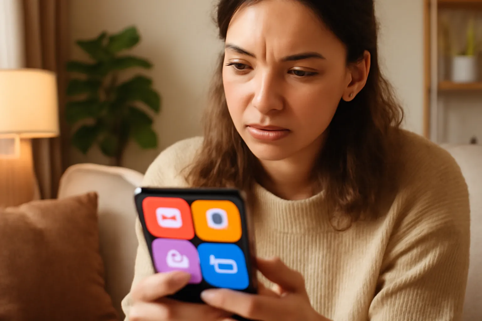 Femme comparant plusieurs applications de rencontre sur son smartphone