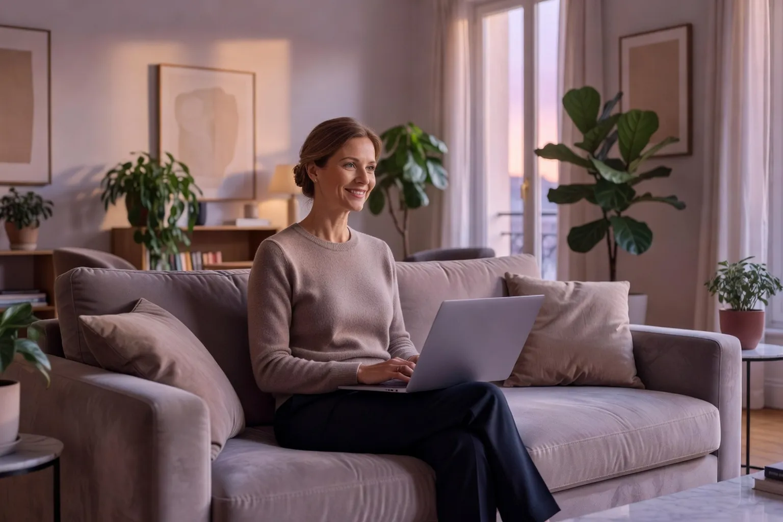 Femme consultant Meetic sur son ordinateur portable