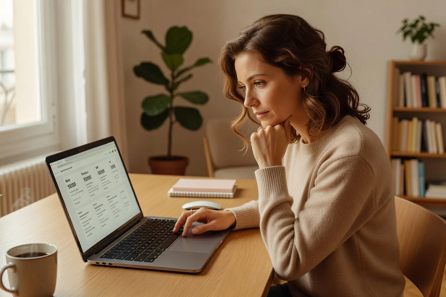 Femme consultant les tarifs et formules d'abonnement Meetic sur son ordinateur en 2026