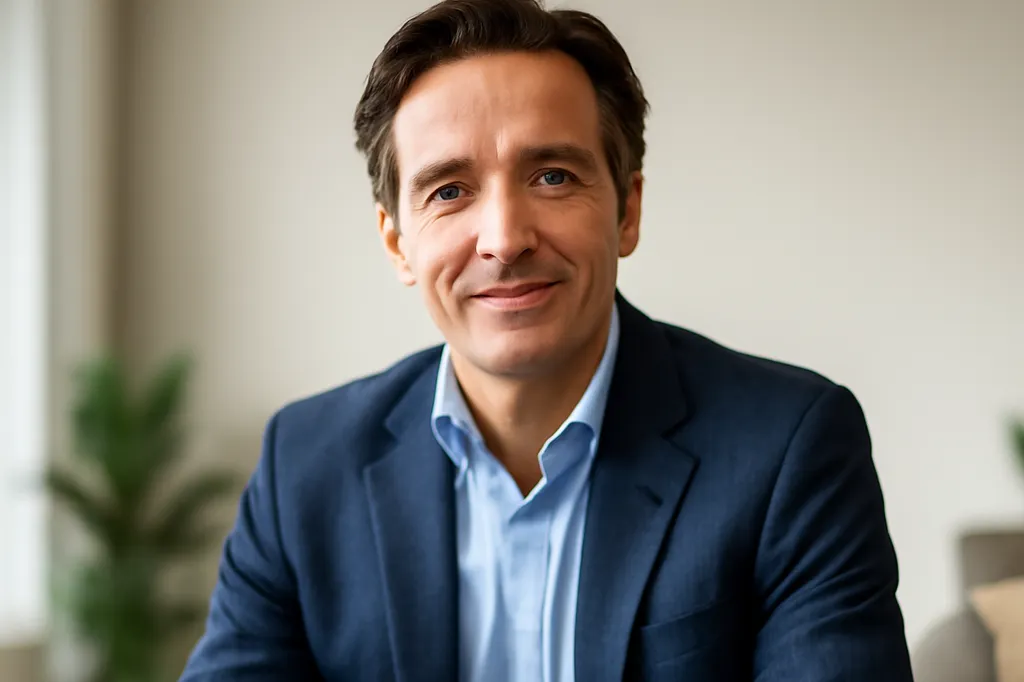Coach en stratégie relationnelle souriant, portrait pour l'entretien éditorial
