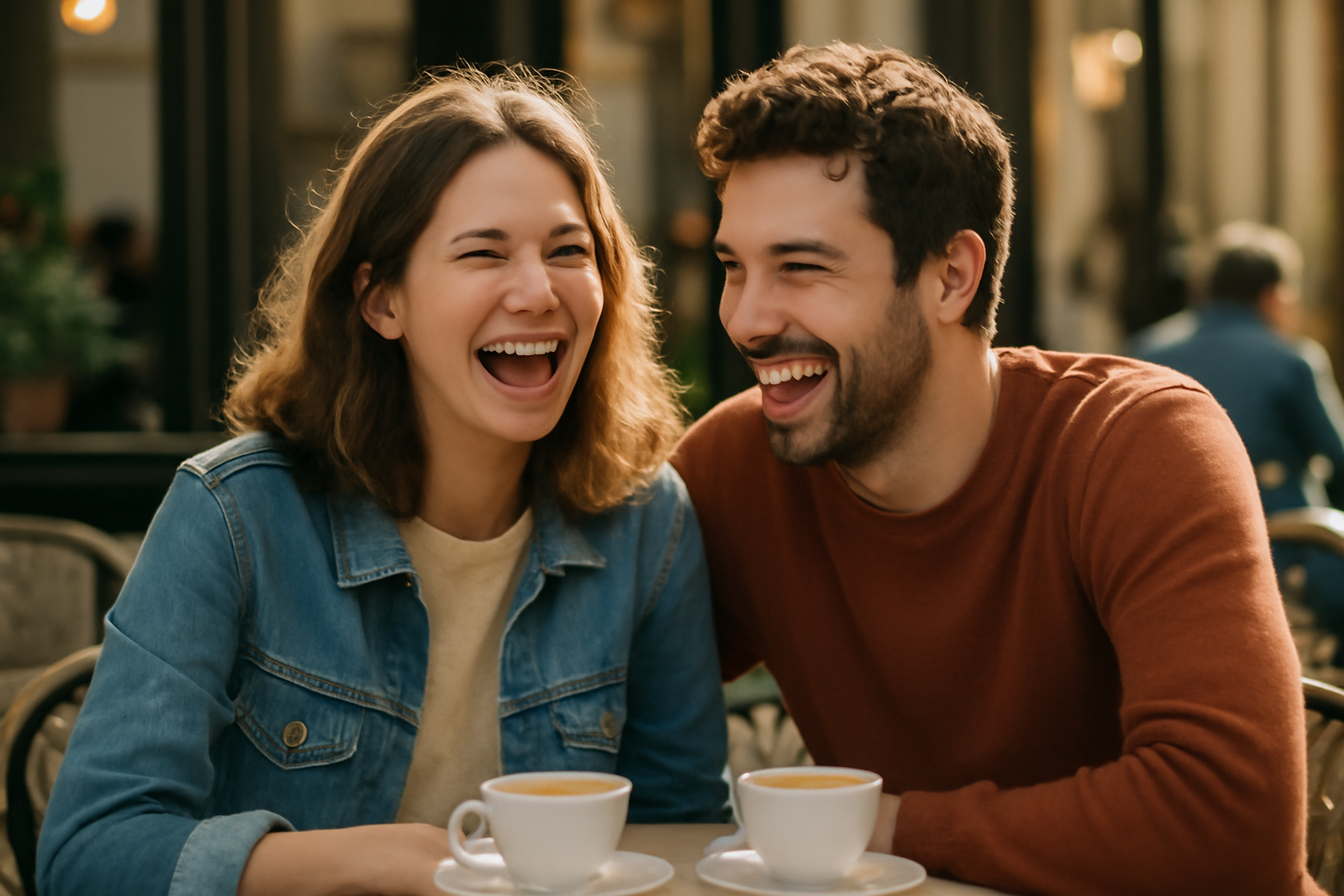 Femme attentive lors d'un echange avec un homme en cafe