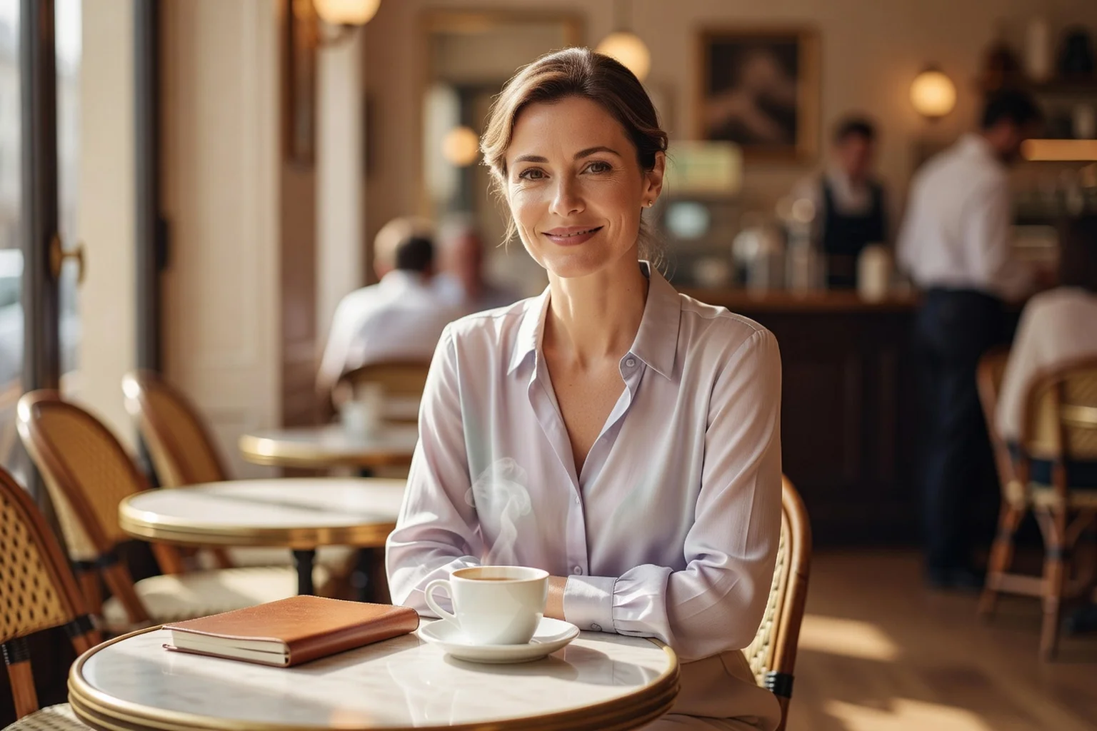 Femme mature souriante, prête à entamer une nouvelle rencontre