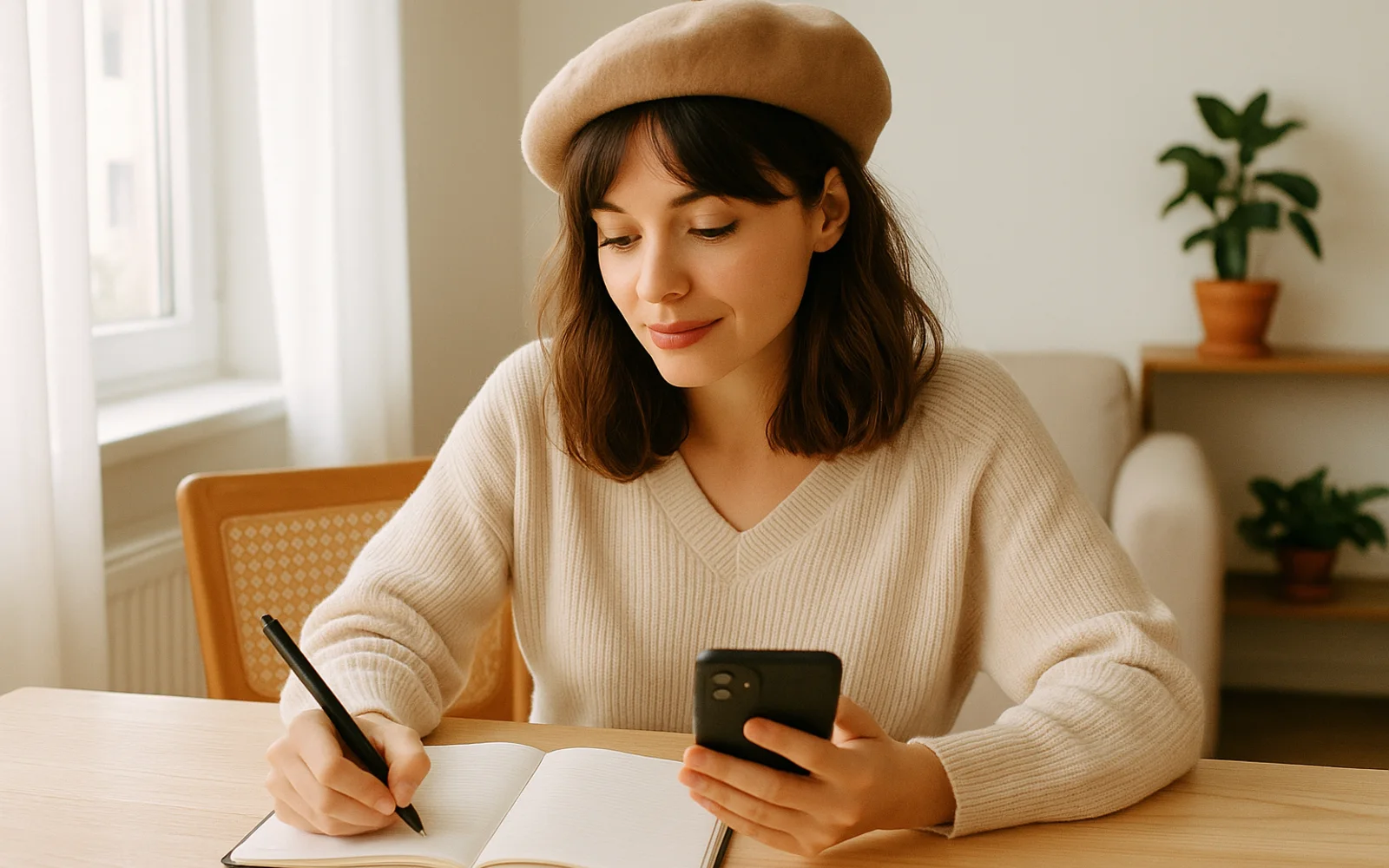 Femme organisant un premier rendez-vous sur son telephone