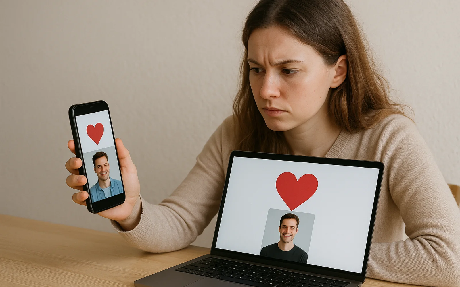 Femme souriante utilisant une application de rencontre sur son canape
