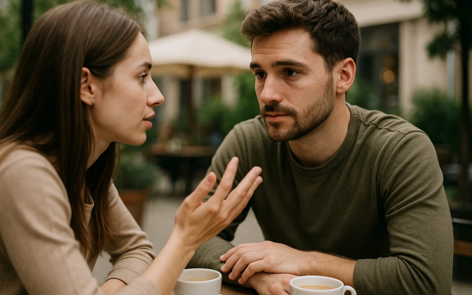 Femme observant son telephone avec prudence face a des messages intenses