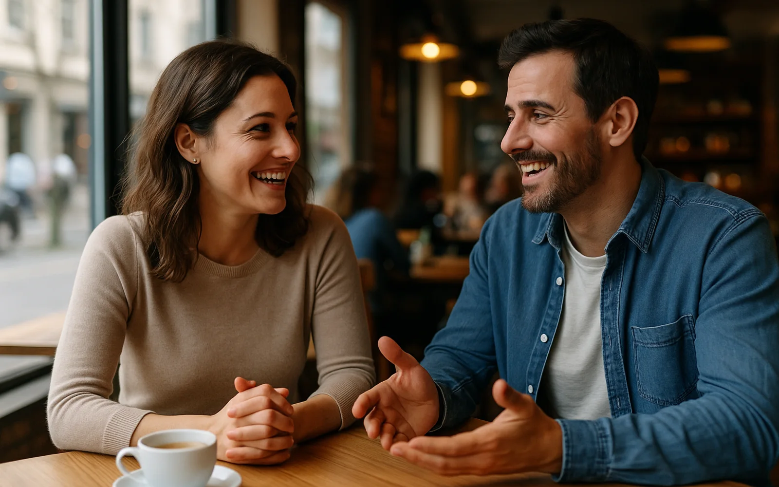 Couple discutant d'exclusivite dans un cafe